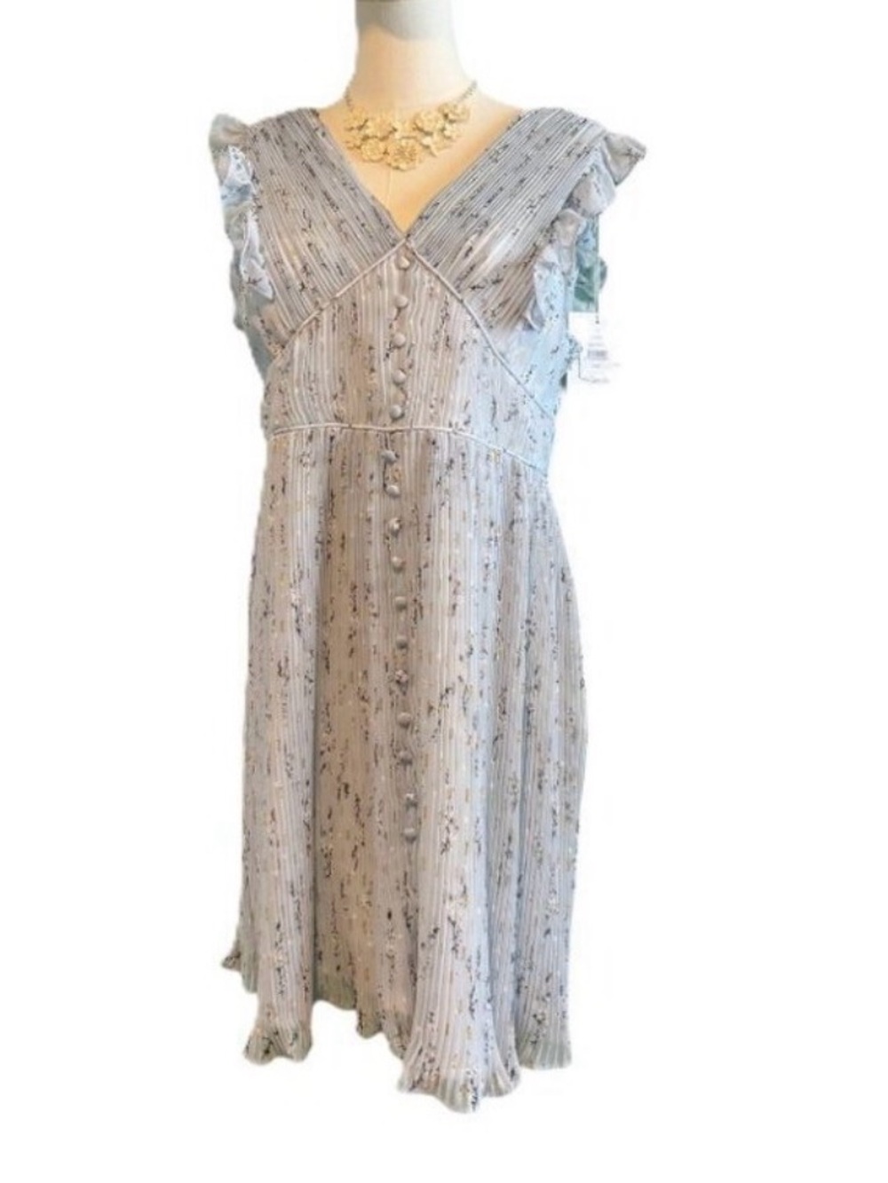 Avantlook Blue Floral V Neck button front dress (NEW)